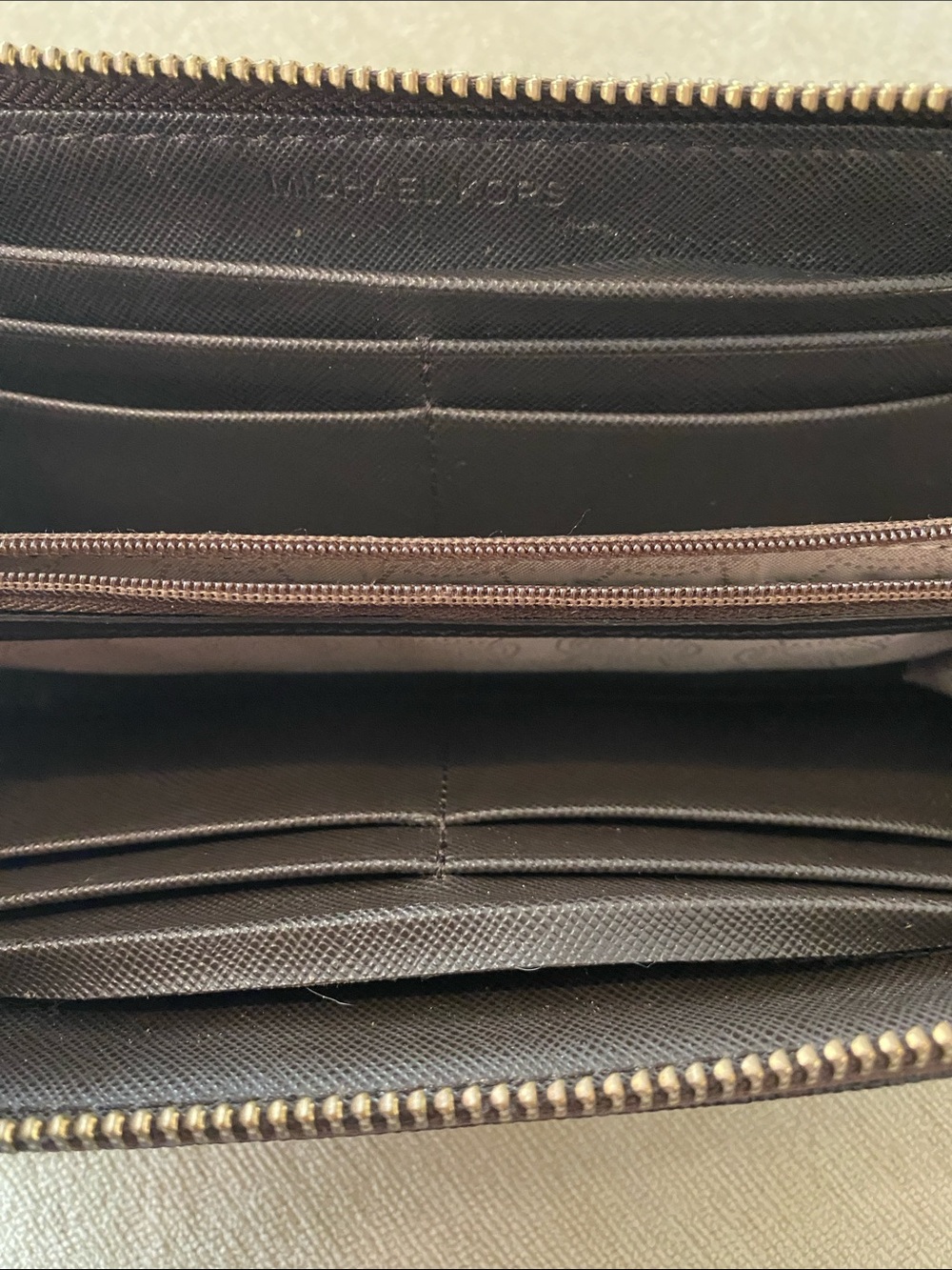Michael Kors Dark Brown MK Logo Zip-Around Wallet with Gold Plaque - Picture 2 of 3